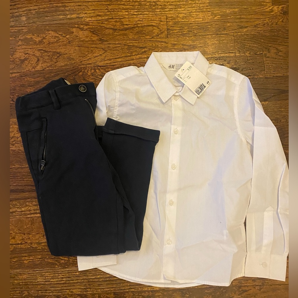 Lightly Worn Zara Navy Trousers and Brand New H&M Button Down Top - Both Size 7